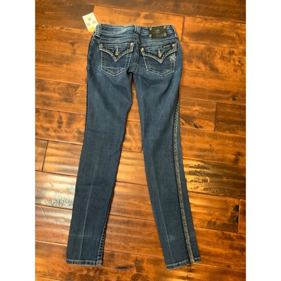 Miss Me Dark Wash Skinny Denim Jeans W/  Metallic Embroidery, Size 25 - Picture 5 of 7